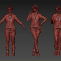 Casual Woman In Gray Shirt Dark Pants And Long Boots With Multiple Poses
