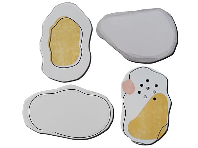 Unique Shaped Rugs Featuring Irregular Shapes White Yellow and Pink Accents Modern Design 3d model