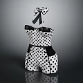 Stylish Black And White Polka Dot Dress With Suspenders Tie Detail And Black Accents