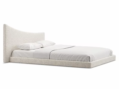 Light Colored Upholstered Double Bed With Curved Headboard And White Linens 3d model