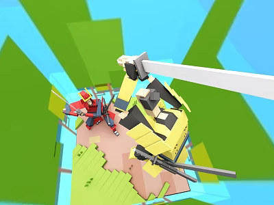 3D Game Character And Helicopter On Colorful Island With Green Terrain 3d model