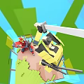 3D Game Character And Helicopter On Colorful Island With Green Terrain