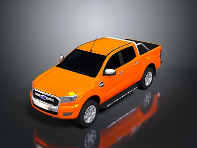 Orange Ford Pickup Truck With Double Cab Roof Rack And Sturdy Exterior 3d model