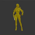 3D Character With Purple Hair Red Jacket Blue Pants Gun And Green Arm Accessory