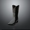 Gray Leather Cowboy Boots With Embroidered Floral Design Speckled Toe And Block Heel