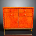 Stylish Orange Furniture Cabinet With Drawers Cabinet Doors And Gold Legs Design