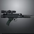 Futuristic Sci Fi Weapon With Green Grip Scope And Silver Barrel 3d model