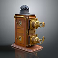 Vintage Digital Camera with Dual Lens Wooden Body and Metal Components