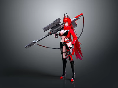 Red Clad Fantasy Character And Mythical Creature With Battle Weapon 3d model