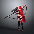 Red Clad Fantasy Character And Mythical Creature With Battle Weapon