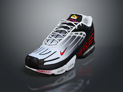 Stylish Nike White Sneakers With Black Red Stripes And Air Max Sole Logo 3d model