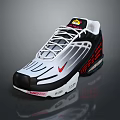 Stylish Nike White Sneakers With Black Red Stripes And Air Max Sole Logo