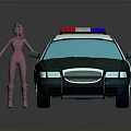 3D Police Car Model With Red And Blue Lights And Blue Figure Standing On Roof
