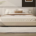 Modern Double Bed With White Headboard Pillows Green Plant Wooden Nightstands And Rug