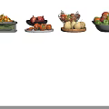 Assorted Fresh Fruits in Bowls Baskets and Plates on White Surface