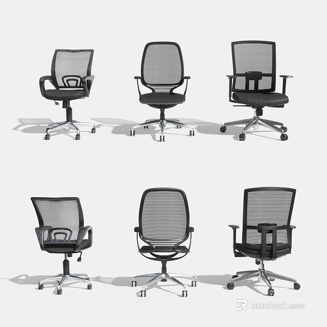 Black Modern Mesh Back Office Chairs with Ergonomic Armrests and Wheels 3d model 