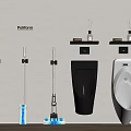 Poliform Black And White Urinal Design With Wall Mounted Shelves And Cleaning Tools