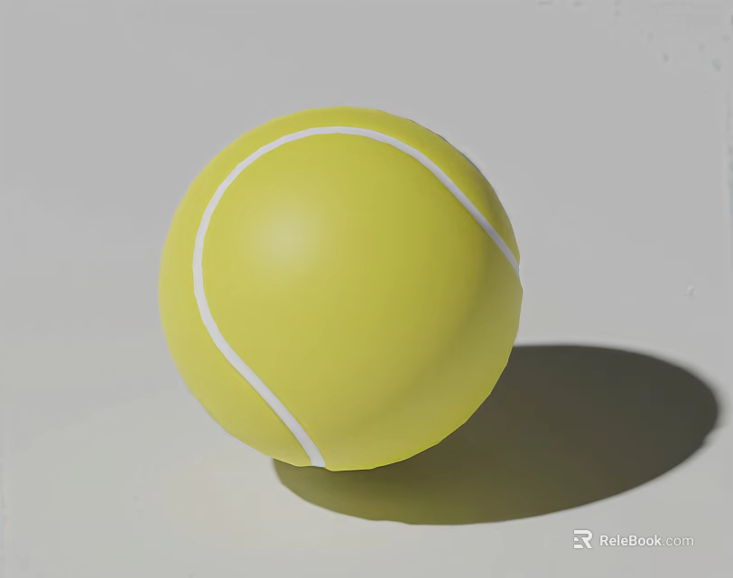 Yellow Tennis Ball With White Stitching On White Background And Shadow 3d model 