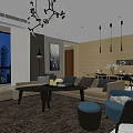 Modern Open Kitchen Restaurant Interior With Dining Table And Wooden Chairs