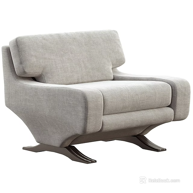 Modern Gray Leisure Chair With Comfortable Cushion And Unique Base Design 3d model