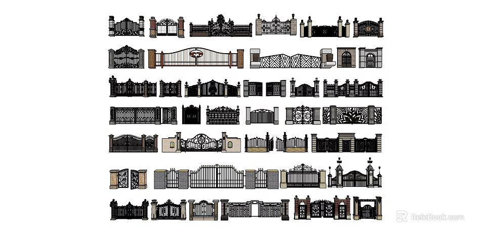 Different Styles of Decorative Iron Gates with Architectural Designs and Patterns 3d model 