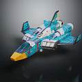 Sci Fi Aircraft Model With Turquoise White Color Scheme Yellow Nose And Detailed Wing Patterns