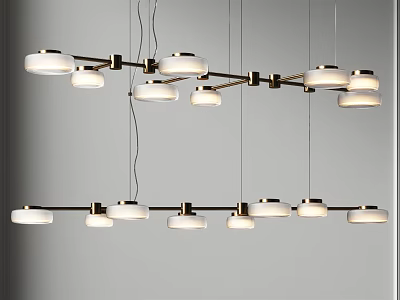 Modern Multi Light Linear Chandelier With White Shades And Sleek Metal Suspension Design 3d model