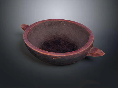 Hand Carved Artisan Bowl With Dual Handles And Dark Textured Surface 3d model