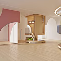 Kindergarten Interior Design With Wooden Staircase Circular Play Area And Green Plant