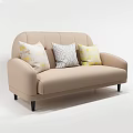 Light Brown Two Seater Sofa With Three Patterned Cushions And Black Legs 3d model