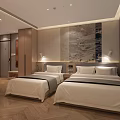 Hotel Guest Room Modern Bathroom With Freestanding Bathtub Round Mirror Shower And Herringbone Wooden Floor