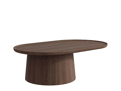 Modern Minimalist Wooden Coffee Table With Oval Top And Cylindrical Walnut Base 3d model