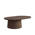 Modern Minimalist Wooden Coffee Table With Oval Top And Cylindrical Walnut Base