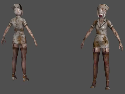 Horror Game Movie Nurse Character With Grungy Uniform Front Back View 3d model