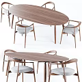 Modern Wooden Oval Table And Upholstered Chair Set For Home Furniture Design