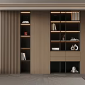 Modern Wooden Bookshelf With Open Shelves Books Decorative Items And Built-in Lighting
