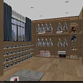 Modern Mall Store Interior with Clothing Racks Shoe Shelves and Wooden Display Cabinets