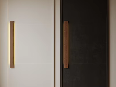 Modern Sleek Security Door With White Black Panels And Wooden Long Handles 3d model