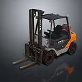 STILL Industrial Forklift In Orange Gray And Black With Cab Forks And Wheels