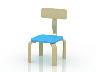 Wooden Kids Chair With Blue Seat Light Wood Frame And Simple Design 3d model