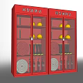Red Mini Fire Station Storage Cabinet With Fire Extinguishers Helmets And Hoses 3d model