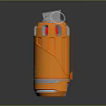 Orange Hand Grenade Weapon With Warning Label And Metallic Parts Design 3d model