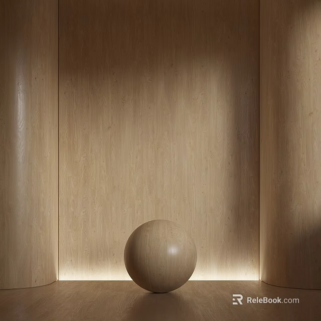Wooden Bed Accent Wall With Warm Light And Sphere Decor 3d model