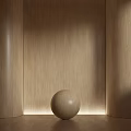 Wooden Bed Accent Wall With Warm Light And Sphere Decor 3d model