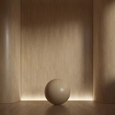 Wooden Bed Accent Wall With Warm Light And Sphere Decor 3d model