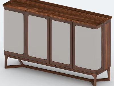 Walnut Wooden Shoe Cabinet With Three Glass Doors And Unique Stand Design 3d model