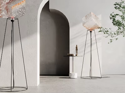 Crystal Cube Floor Lamps With Black Metal Stand In Modern Interior 3d model