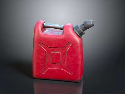 Red Plastic Jerry Can With Gray Spout And Metal Handle On Dark Surface 3d model
