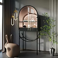 Elegant Modern Wine Cabinet With Glass Doors Display Shelves And Green Plant