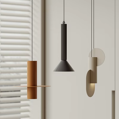 Elegant Modern Pendant Lights Featuring Cylindrical Conical And Circular Metallic Designs 3d model
